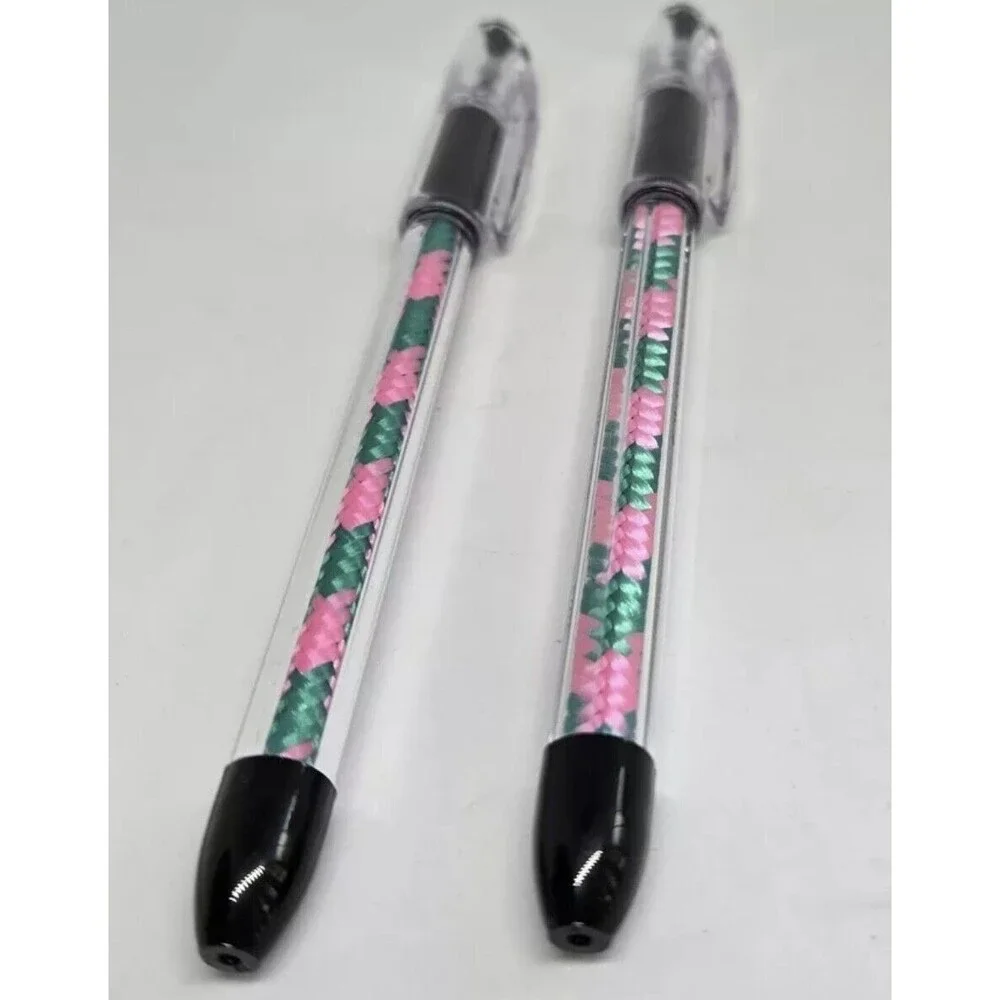 James Burke Notebook Journal Lined  7 x 10 in. Pink & Green W Pens And Holder